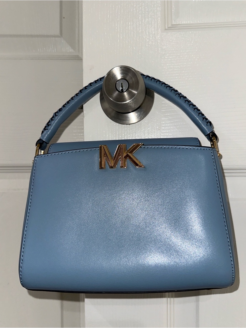 Michael Kors Karlie Small Leather Crossbody Bag in Pale Blue Chambray